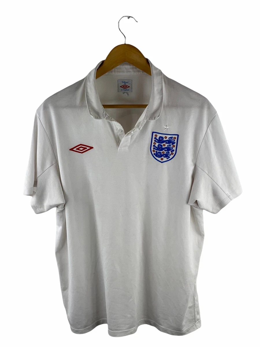 VINTAGE Umbro England Football Polo Shirt Size 46 White Short Sleeve Collared