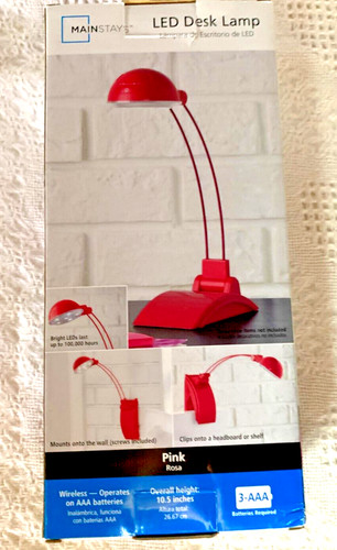 S203 NEW Mainstays LED Desk Lamp Pink Portable Battery Power