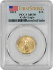 2022 $10 1/4 oz Gold American Eagle PCGS MS70 First Strike Flag Label Coin