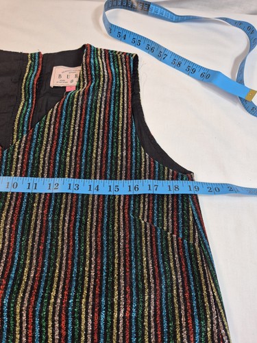Buru Damen Top Gr. S Gestreift Schimmer V-Ausschnitt Ärmellos Kastig Multi Schwarz (65) - Bild 6 von 9