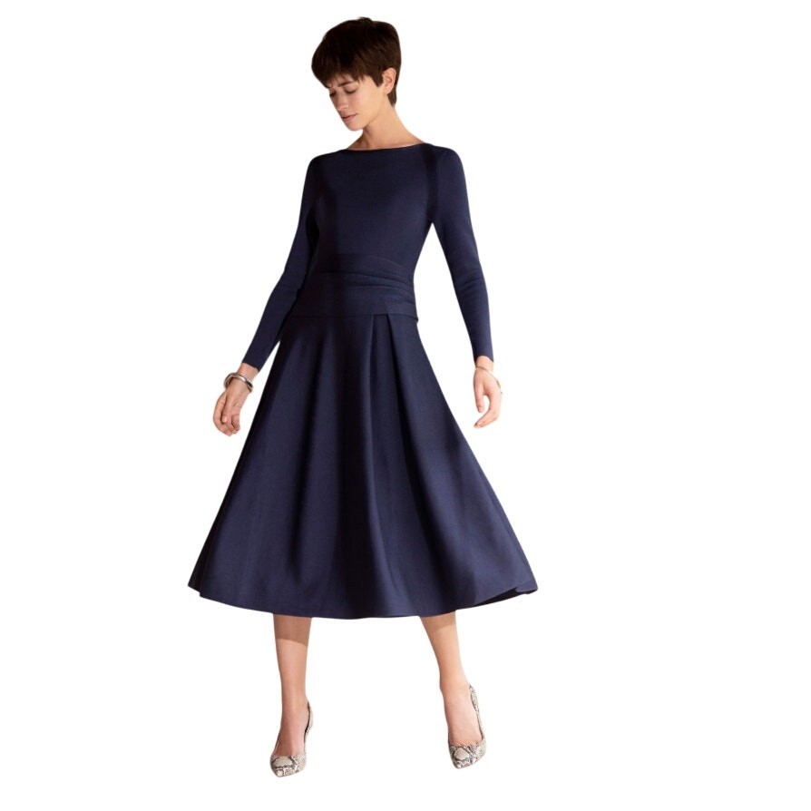NWT The Fold Indigo Blue Knitted Camelot Dress Long Sleeve Midi Women's size 16