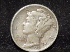 1941  Mercury  Silver dime coin ( FREE SHIPPING)