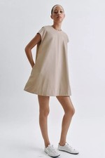NWT ZARA Women s Beige Solid Shift Dress Shor...