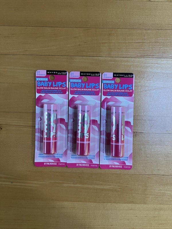 (3) Maybelline New York Baby Lips Glow Balm 01 My Pink. 0.13 oz. NEW 