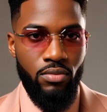 Pink Lens Rimless Sunglasses Women Men Elegant Classy Gold Metal Eye Glasses NEW