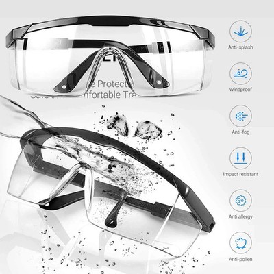 Safety Goggles Over Glasses Lab Work Eye Protective Eyewear Clear Lens Splash 2p
