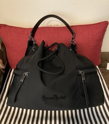 NWT Henri Bendel Studio Black Nylon Drawstring Bag shoulder/crossbody straps