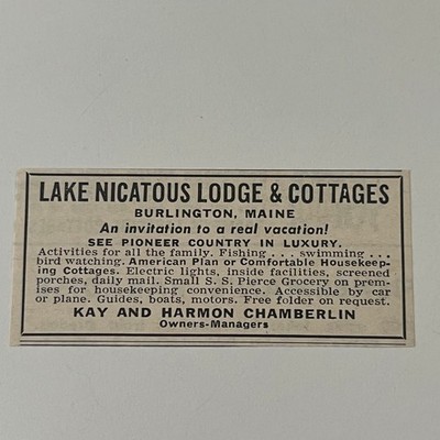 Lake Nicatous Lodge & Cottages Harmon Chamberlin Burlington ME 1966 Ad SAH8-3-V2