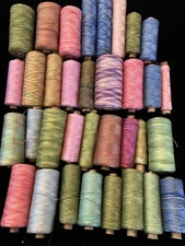 Assorted Vintage Thread Lot 30+ Spools VARIEGATED Multi-Colored Fast Dye