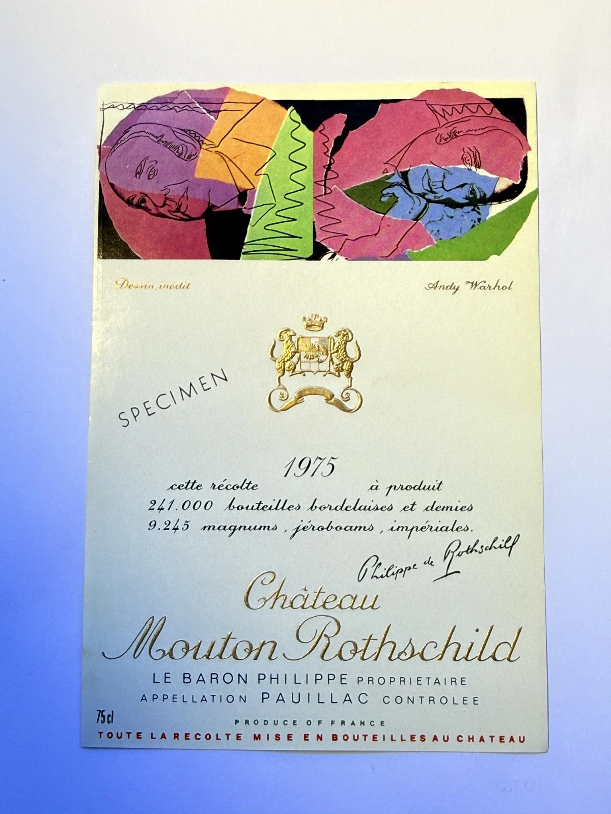 Étiquette De Vin Château Mouton Rotschild Spécimen 1975