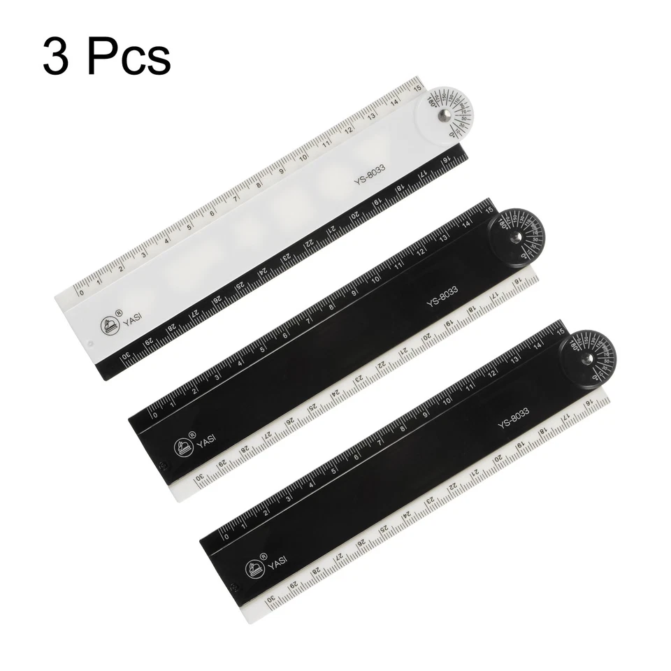 3pcs Folding Ruler 30cm Metric Polystyrene Measuring Tool, Black White - Imagem 3 de 4