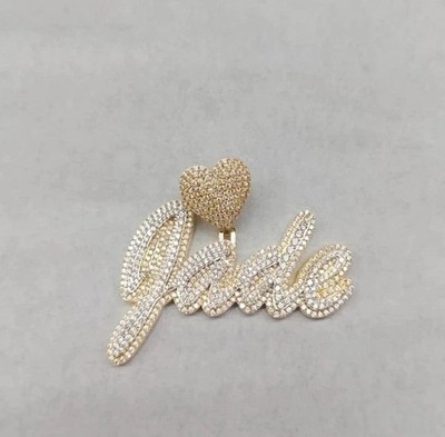 2.00 Ct Round Cut Real Moissanite Custom Name Pendant 14K Yellow Gold Plated