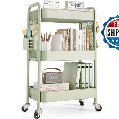 TOOLF 3 Tier Rolling Cart Storage Organizer, Metal Rolling Utility Cart Wheels