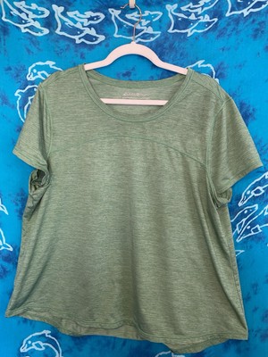 Women s Eddie Bauer Active Wear Green Heather Striped Hiking T Shirt 2x 2XL