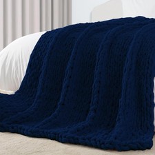 Carriediosa Chunky Knit Throw Blanket 60" X 80" Twin, 100 Hand Made Large Ch...