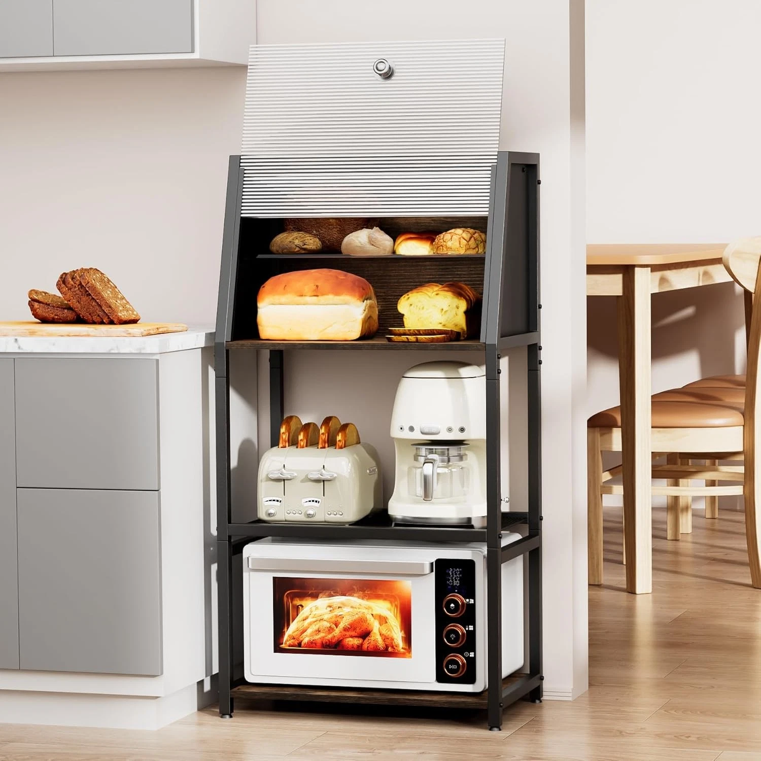 Bakers Rack with Bread Box - 2 IN 1 baker's rack for Kitchen Organizers and...