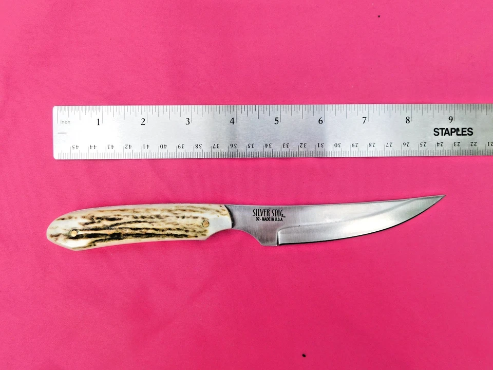 Ciervo Schnoor Hunter D2 Plata Acero Hecho en EE. UU. con Funda de Cuero Foto 3 de 4