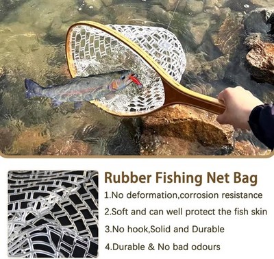 Fly Fishing Net Landing Trout Net Bass Soft Rubber Catch and Release Fish  Net... | eBay