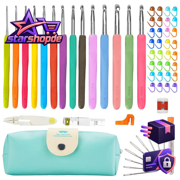HäKelnadel Set 59 StüCk 2-10 Mm Mit ZubehöR Und HäKeltasche FüR AnfäNger Kinder-image