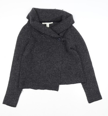 Max Studio Damen Strickjacke grau Fischgrätmuster klein Wollmischung