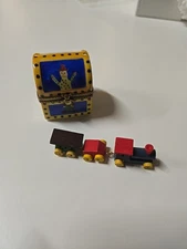LIMOGES PEINT MAIN ROCHORD TRINKET TOY CHEST & Wood Train Porcelain