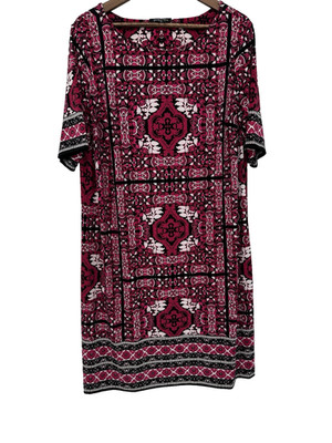 Roz & Ali 2X Geometric Short Sleeve Stretch Dress liquid knit quality thick