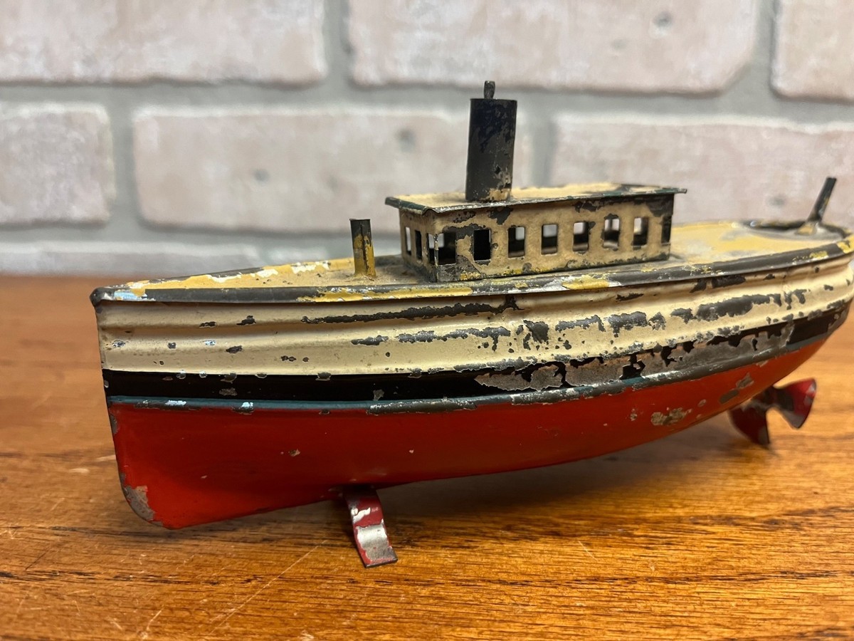 Antique c1910 German Tin Toy Windup Boat Ship Carette or Bing