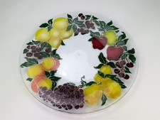 Signed Peggy Karr HUGE Fruit Themed Fused Glass Platter Dish 19.75" Wide
