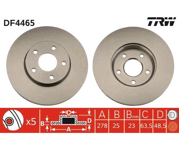 2 St. Bremsscheibe Trw DF4465 FüR Volvo V50 S40 Ii C30 Ford-image
