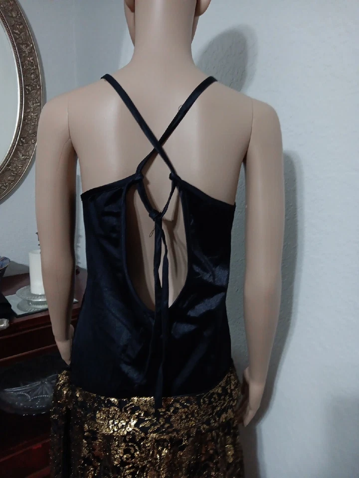 Deluxe Costume Tillie Beige Vintage Black Dress With Gold Lame Lace Skirt Sz S/M - Image 3 of 4