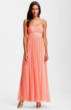 NWOT JS Boutique Strapless Beaded Mesh Gown Dress  Soft Peach Size 12