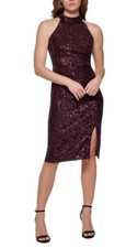Eliza J Women's Halter-Neck Sequin Midi Dress, PLUM, SIZE-14
