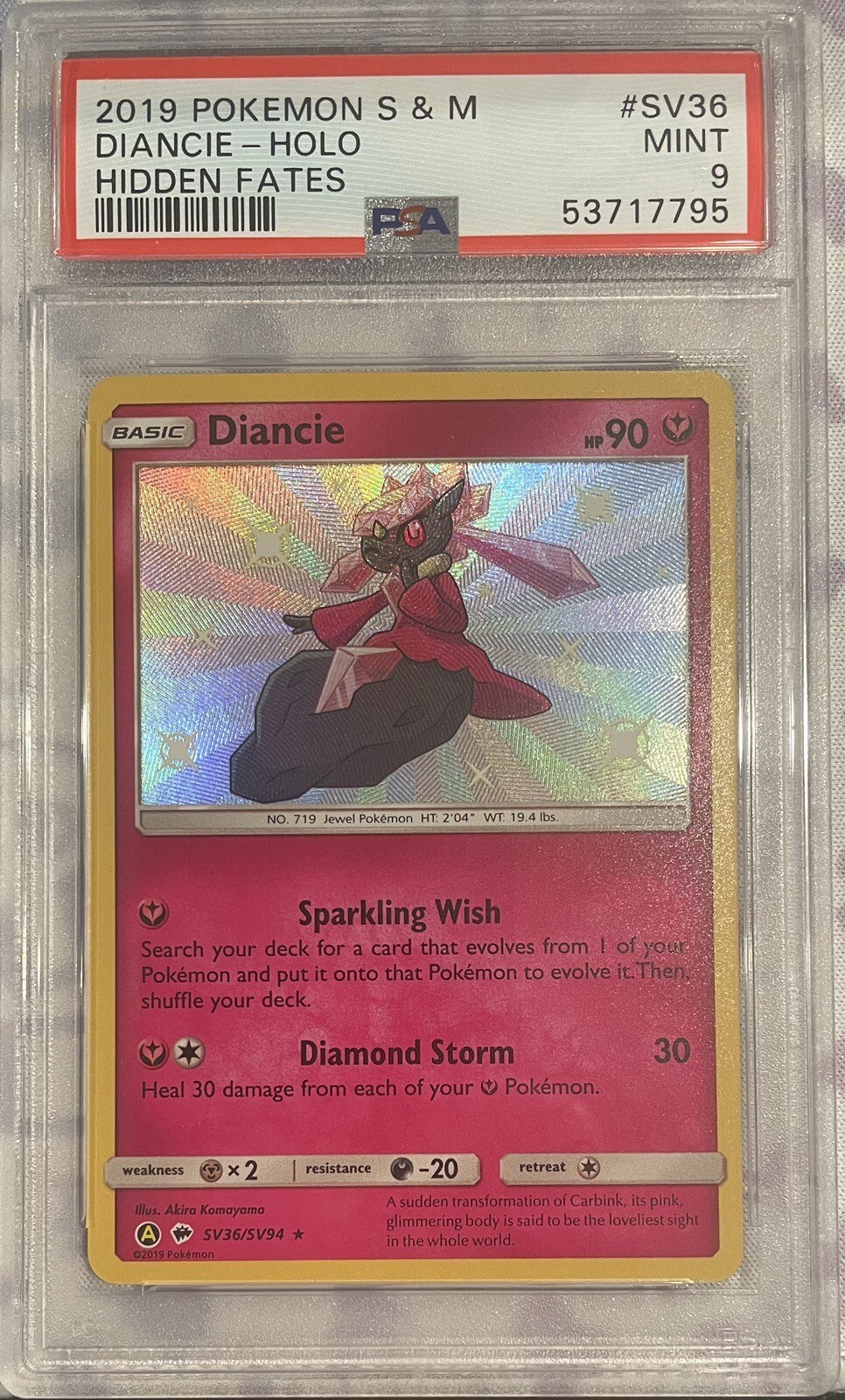 2019 Pokemon Sun & Moon Diancie #SV36 Hidden Fates Holo PSA 9 MINT