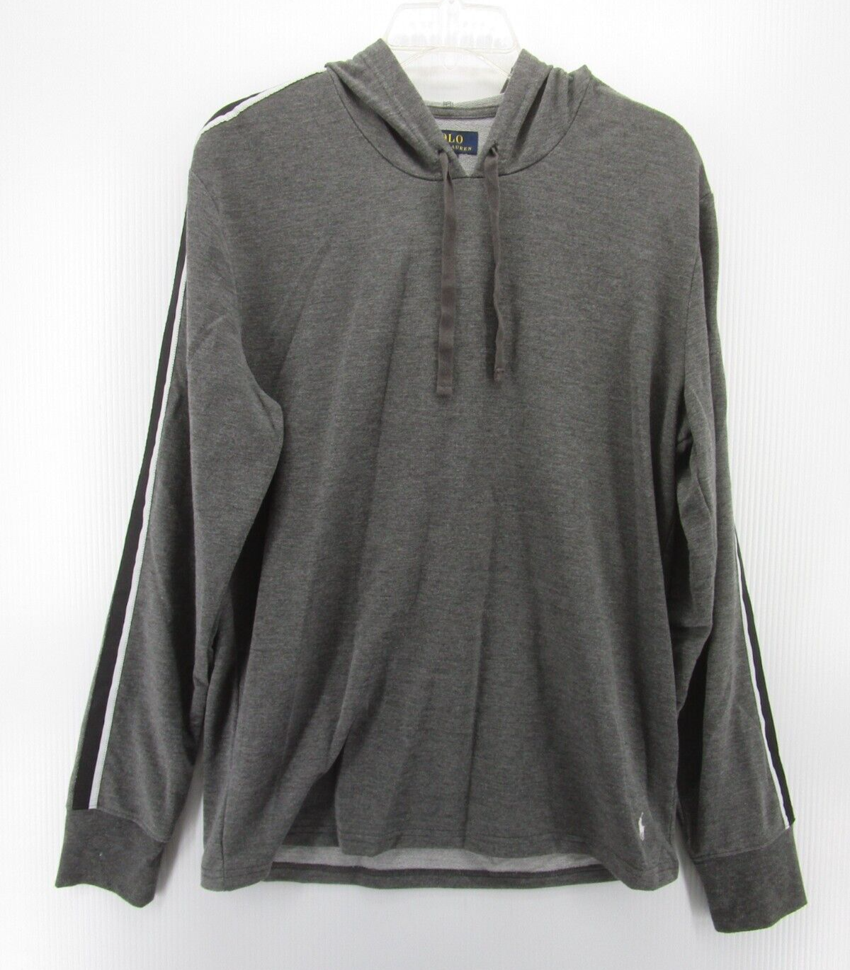 Polo Ralph Lauren uomo grigio medio pigiama pullover felpa con cappuccio bianco pony