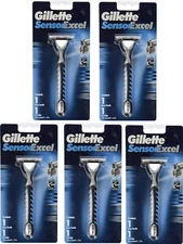 5 x GILLETTE SENSOR EXCEL Razor 1 Handle + 1 Cartridge FREE FAST SHIPPING