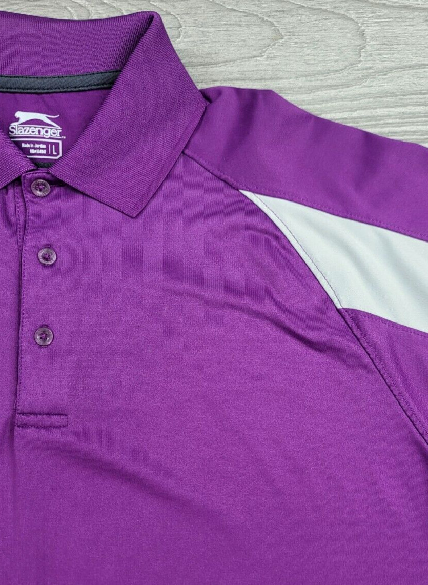 Slazenger Golf Shirt Mens L Purple Gray Performance Polo Short Sleeve Colorblock