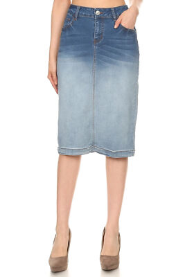 Women's Juniors/Plus Size Middle - Length Stretch Denim Pencil Skirt