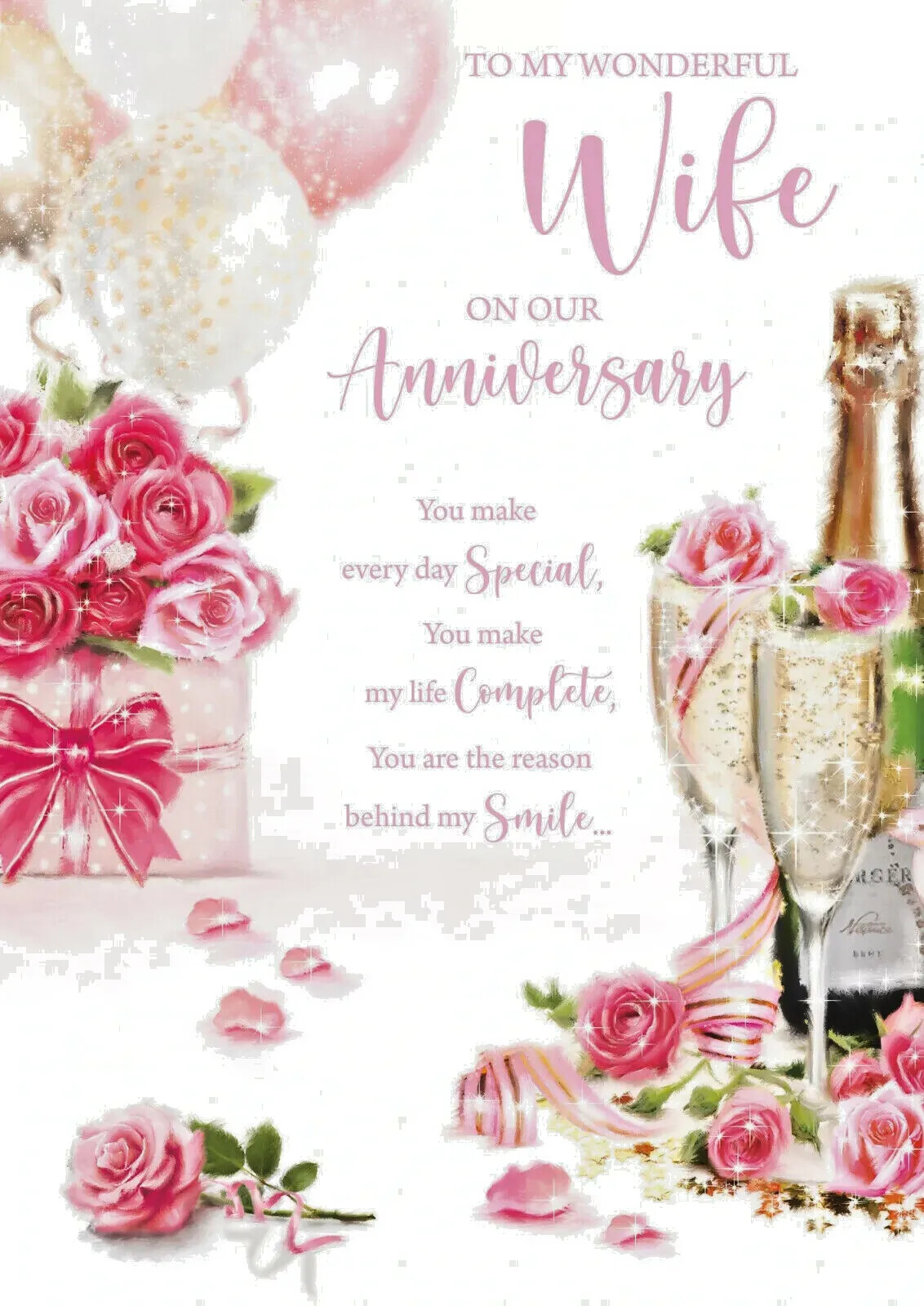 Cute To My Wonderful Wife Wedding Anniversary Card Pink Foil Cherry Orchard