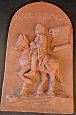 Tonwaren Industrie Wiesloch alte Wandtafel "Karl der Gro&szlig;e"  29x17cm