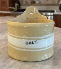 Rare Antique Yellow Ware Hanging Salt Box Vintage 1900-1910 Yellowware
