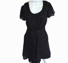 Closet Romantic Women's Medium Lace  Black Dress Knee Length Ruffle Sleeve Lined