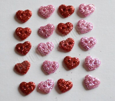 Tiny Glitter Hearts / Pink & Red Hearts Sew Thru Craft Embellishments