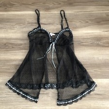 Victoria  s Secret Black Mesh Babydoll Split Front Intimate Slip Dress Size M