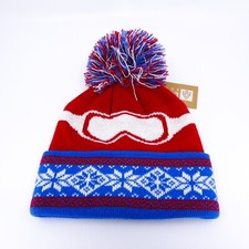 Ski Winter Hat Youth One Size Red Blue Boys Nature Winter Sports Beanie Pom New