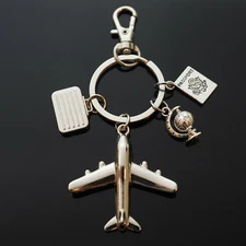 World Traveler Airplane Passport Suitcase Globe Spins Charms Clip Keychain Gift