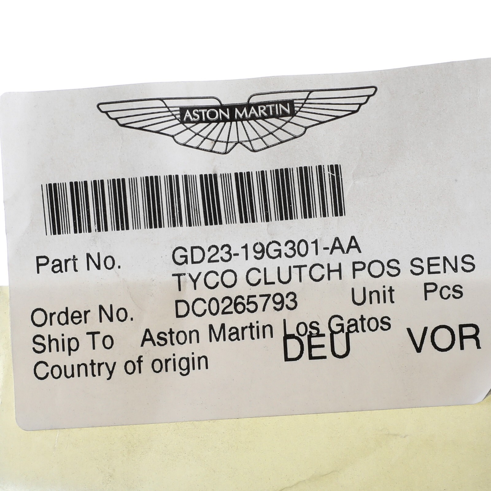 GENUINE ASTON MARTIN SENSOR TYCO CLUTCH POS SENSOR OEM NEW GD23-19G301-AA
