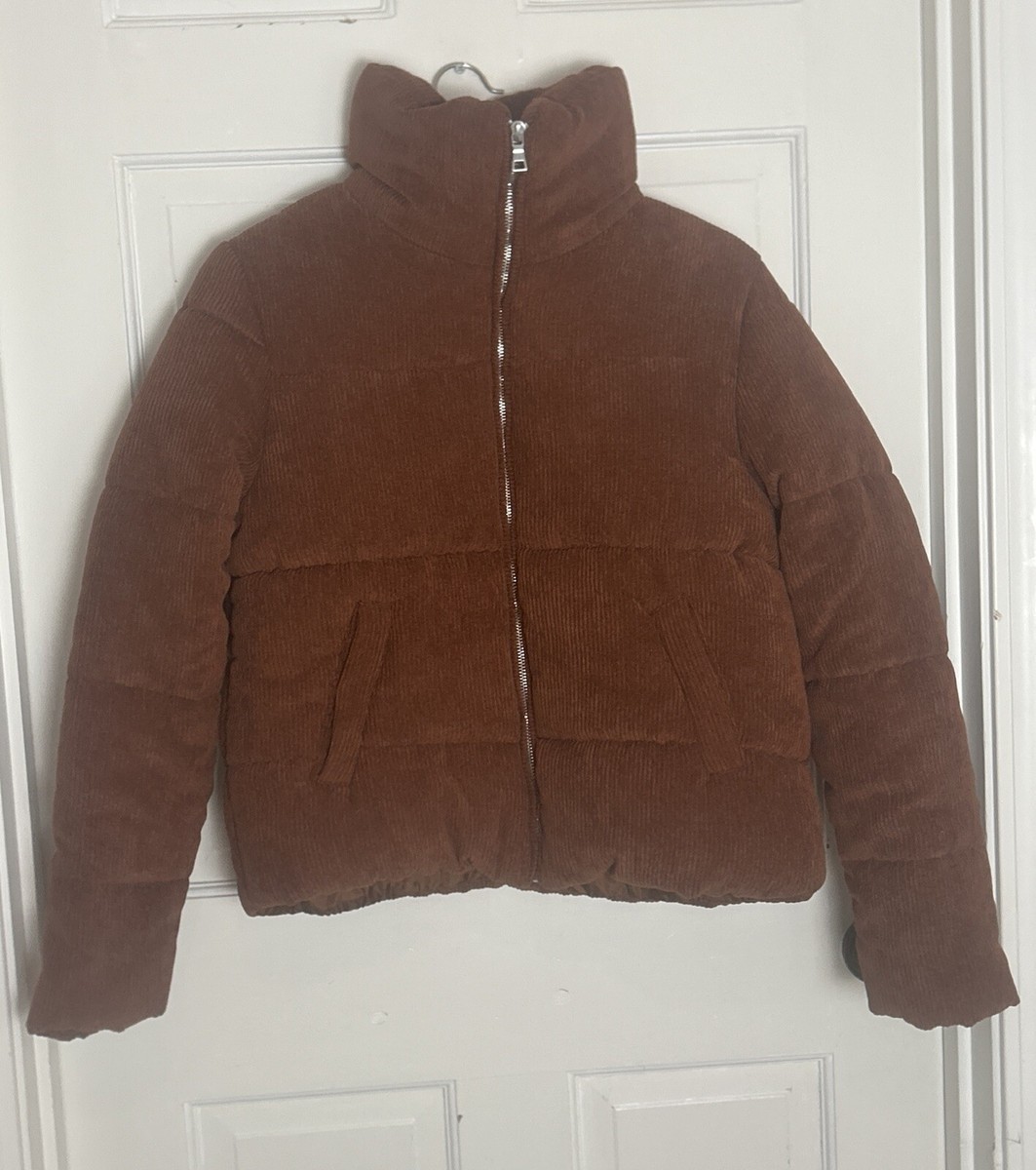 Corduroy Puffer Coat, Women's M, Hippie Love, Brown, Full Zip, EUC