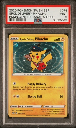 Pokemon Center Black Star Promo Special Delivery Pikachu SWSH074 Holo PSA 9