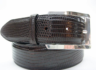 A vintage 36-in black lizard skin sterling silver belt VTG Genuine Black Lizard Leather Belt Silver Buckle Made in  main image 3