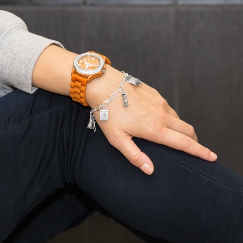 Sterling Silver 8" Polished Figure 8 Charm Bracelet - Imagen 2 de 3